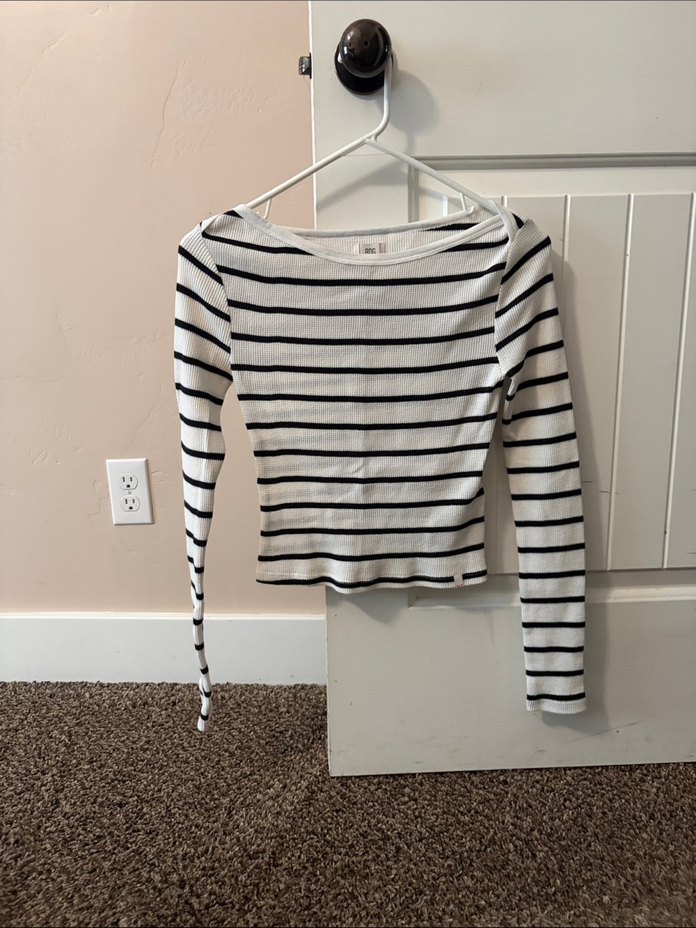 BDG Black and White Striped Boatneck Long-Sleeve Top